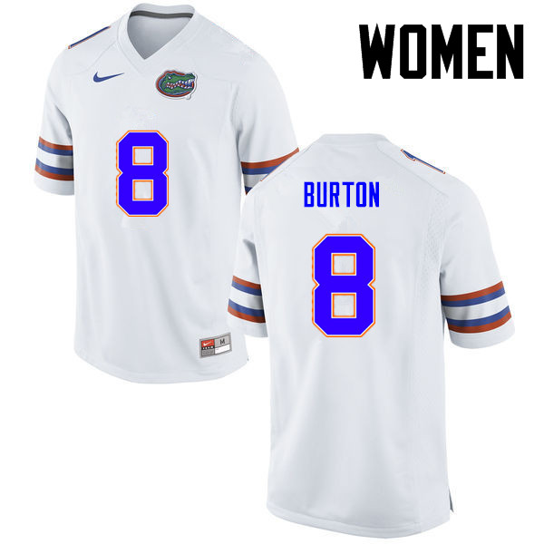 Women Florida Gators #8 Trey Burton College Football Jerseys-White - Click Image to Close